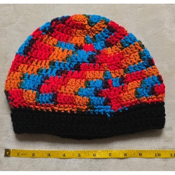 Beanie Crochet Handmade Flower Hat Women's‎ OS Orange Blue Multi Knit NEW - Picture 4 of 5